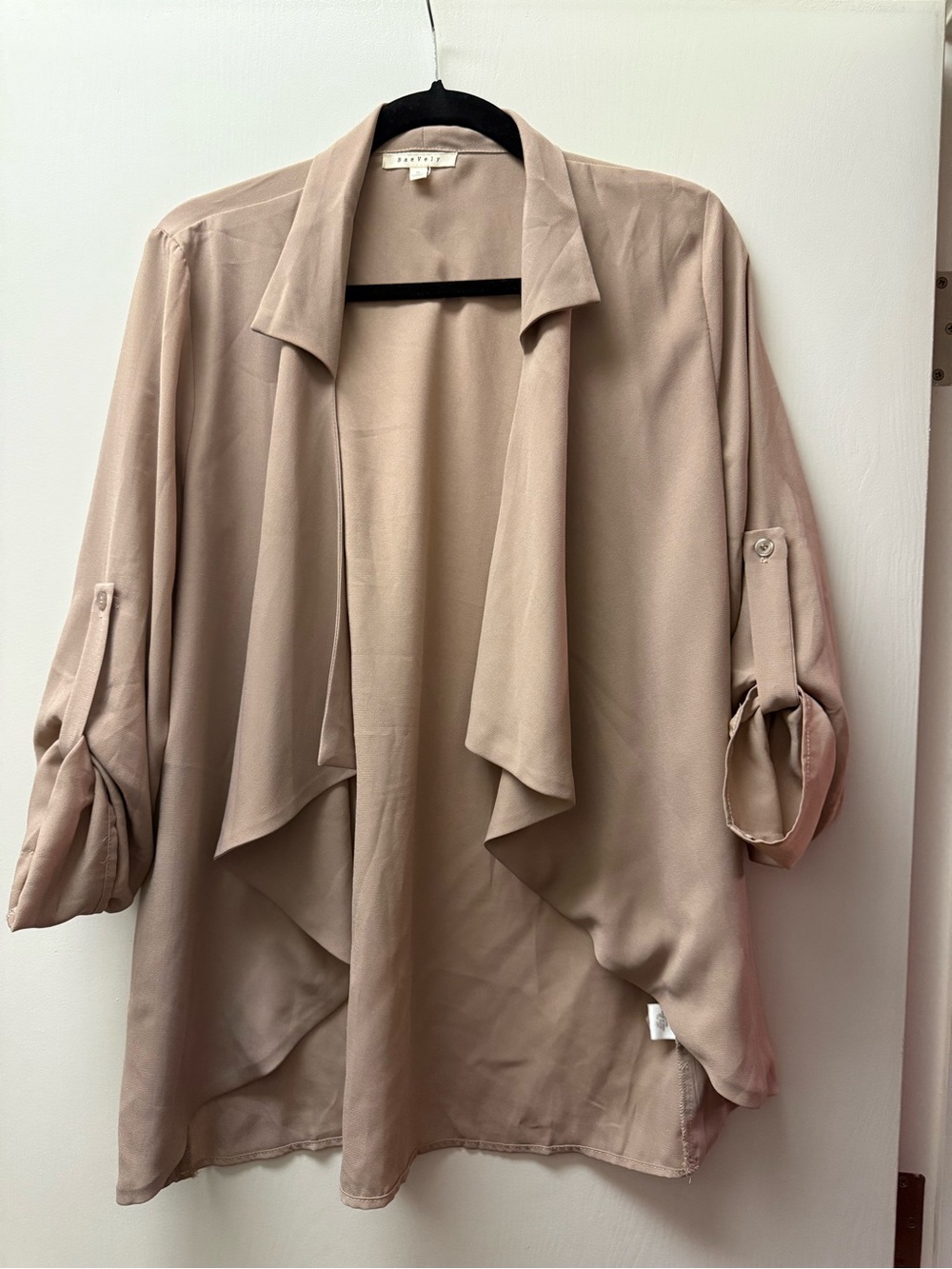 Lightweight Draped Open-Front Blazer Jacket - Beige Taupe